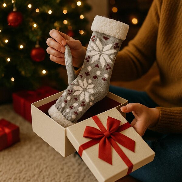 Chaussettes Cocoon Noël Beige dessin bordeau