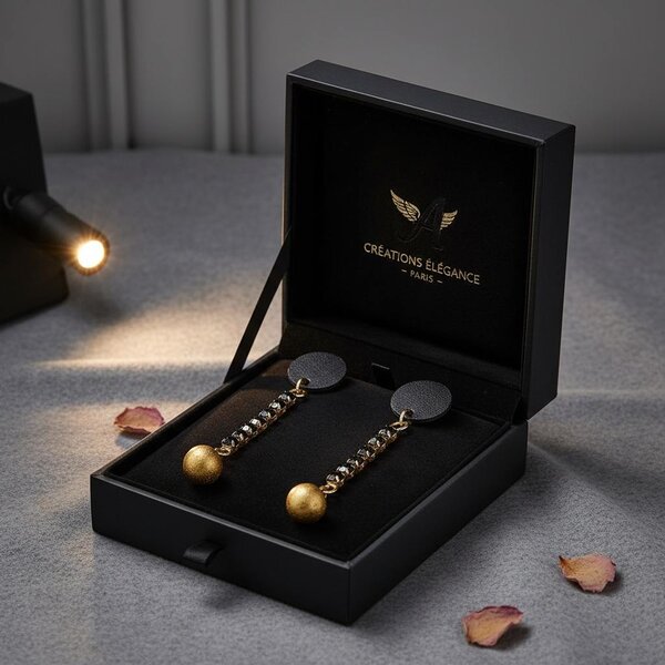 Halsketting, Oorringe, Armband Goudkleurig Zwart Elle D'Elle