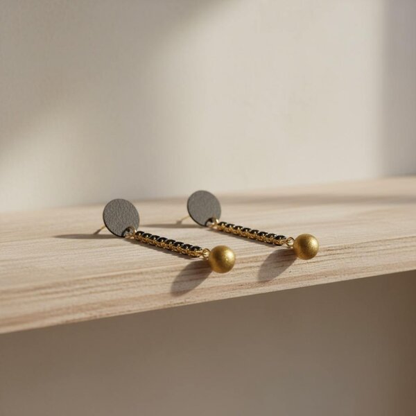 Halsketting, Oorringe, Armband Goudkleurig Zwart Elle D'Elle