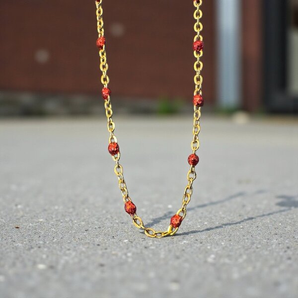 Halsketting Rode Steen, Oorringen Rood Asymetrisch, Armband Rood Elle D'Elle