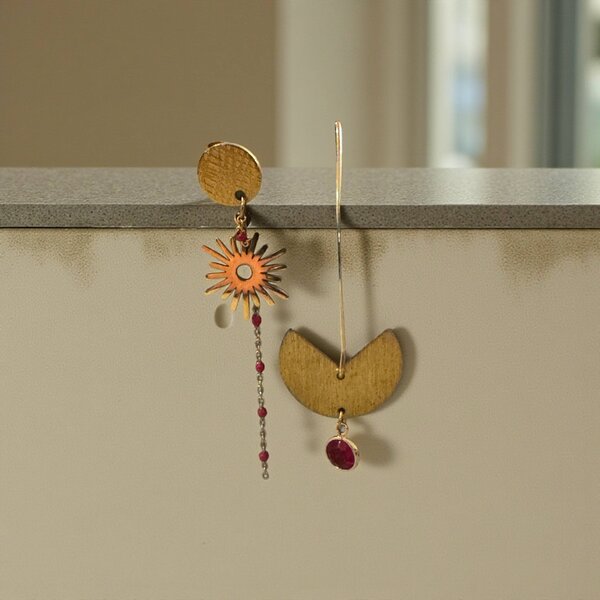 Oorringen Asymetrisch Rood Rood Elle D'Elle