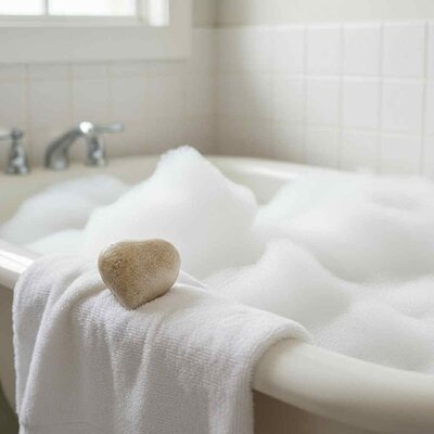 Bombes de bain forme cœurs senteur coco pour des bains détente.