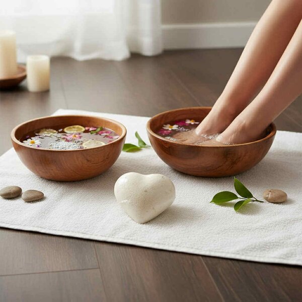 Bombes de bain forme cœurs à la camomille pour des bains détente.