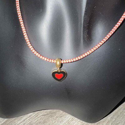 Collier Cœur rouge noir (Collier Cordon Tressé)