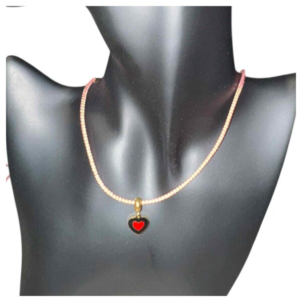 Collier Cœur rouge noir (Collier Cordon Tressé)