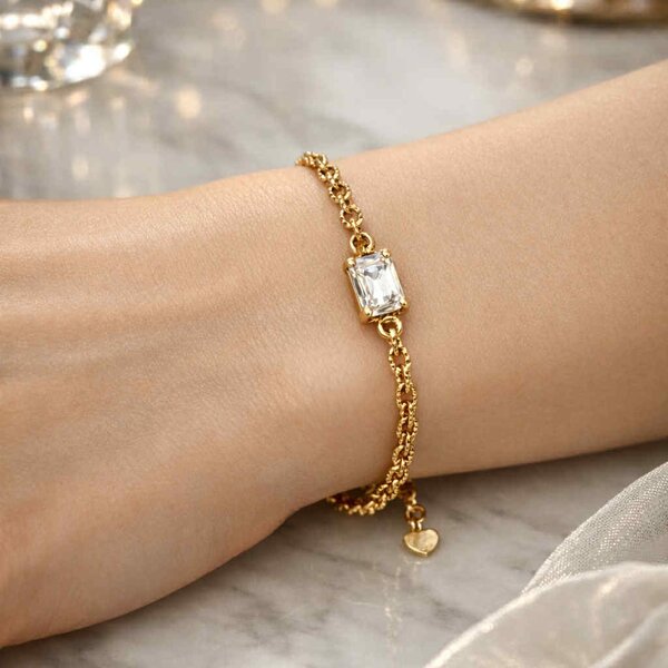 Bracelet Doré pierre rectangulaire scintillante