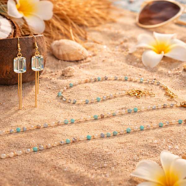 Collier, Boucles d'oreilles, Bracelet Elle D'Elle Perles Turquoises Trésor