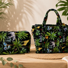Sac et trousse matelassé noir/couleur avec imprimé jungles