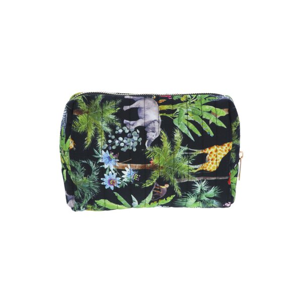 Sac et trousse matelassé noir/couleur avec imprimé jungles